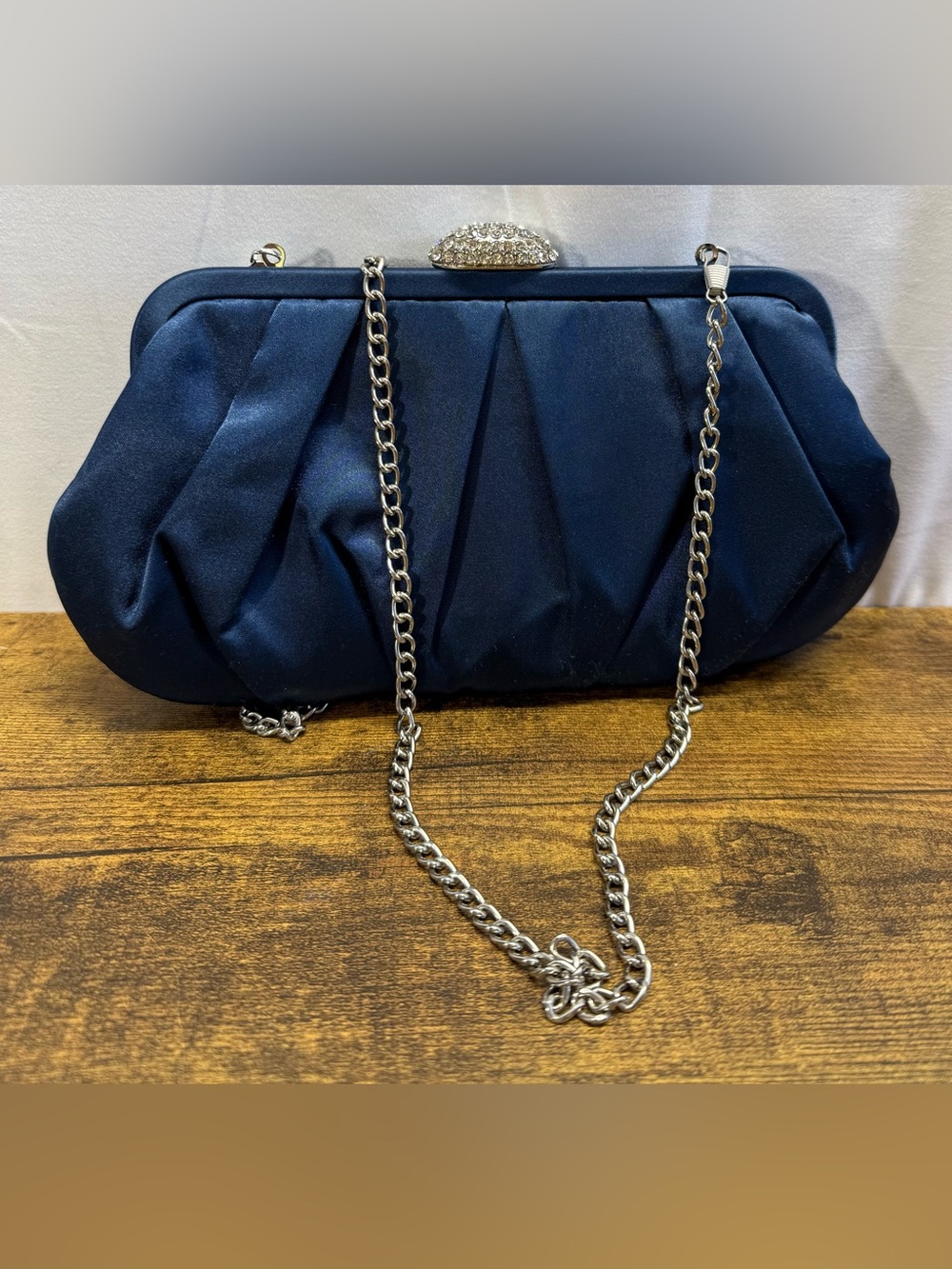 Nina Concord Pleated Satin Frame Clutch With Detachable Chain Strap
